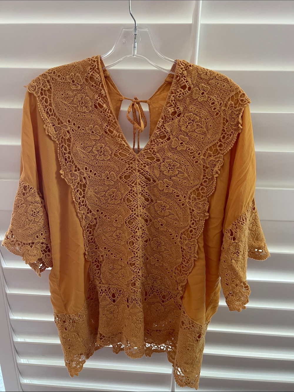 XCVI Mustard Crochet V-Neck Tunic